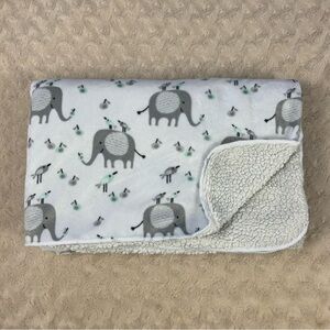 SL Home Fashions Elephants Birds Baby Blanket White Gray Green Sherpa Lovey